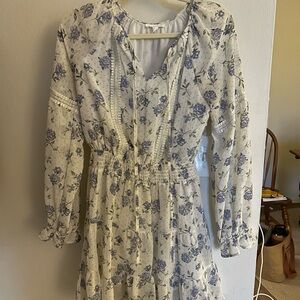 Blue Pepper White and Blue Floral Dress